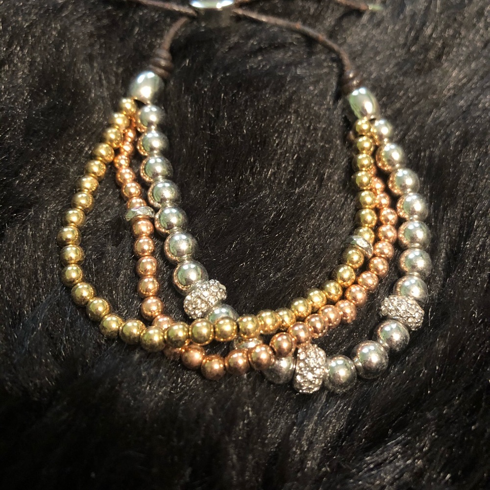 Silver, Gold, and Rose Gold triple-beaded bracelet